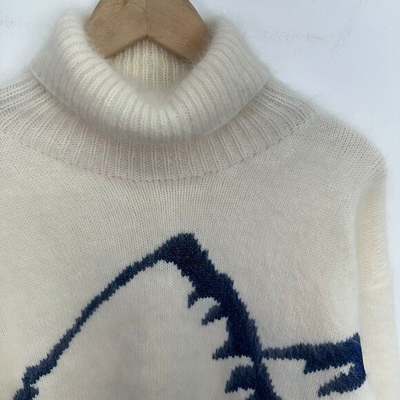 Jane Smith Aspen Women’s Wool Navy Blue Sparkle Mountain Novelty Turtleneck Swea - Picture 13 of 14